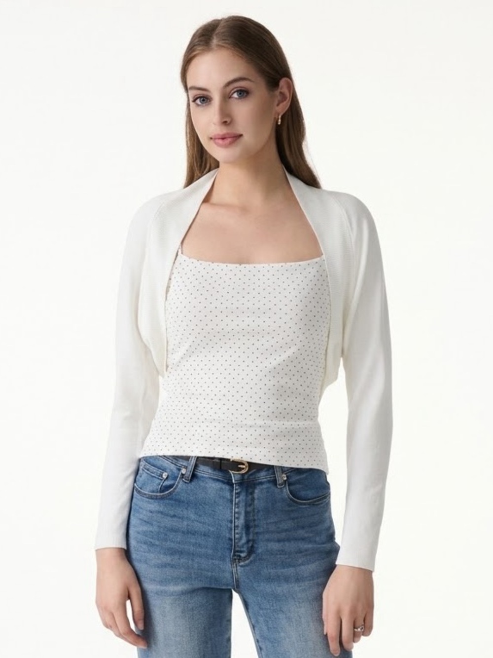 OGL White Bamboo Blend Breathable Summer Cropped Shrug Cardigan